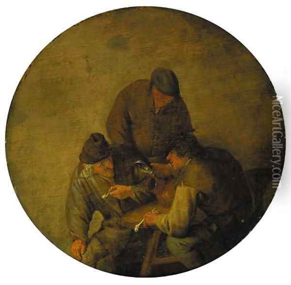 Three boors smoking and drinking in an inn Oil Painting - Adriaen Jansz. Van Ostade
