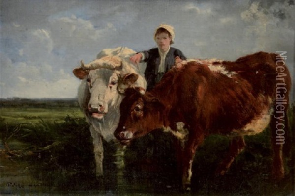 Jeune Homme Et Ses Vaches Oil Painting - Giuseppe Palizzi
