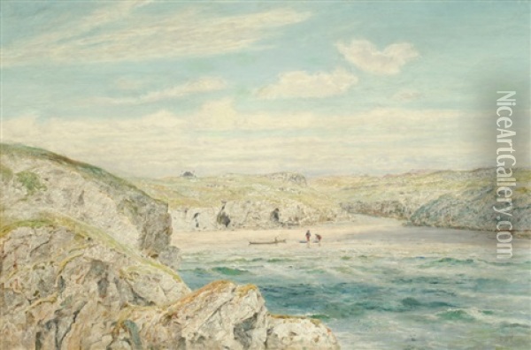 Coastal Landscape With White Cliffs, Possibly Dover Oil Painting - Frederick William Hayes