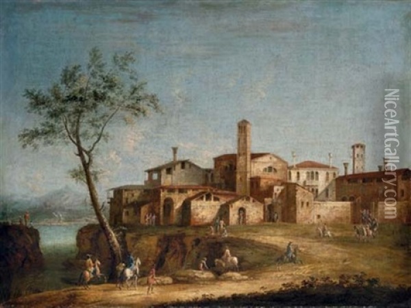 An Italianate Town With Elegant Figures Oil Painting -  Master of the Langmatt Foundation Views