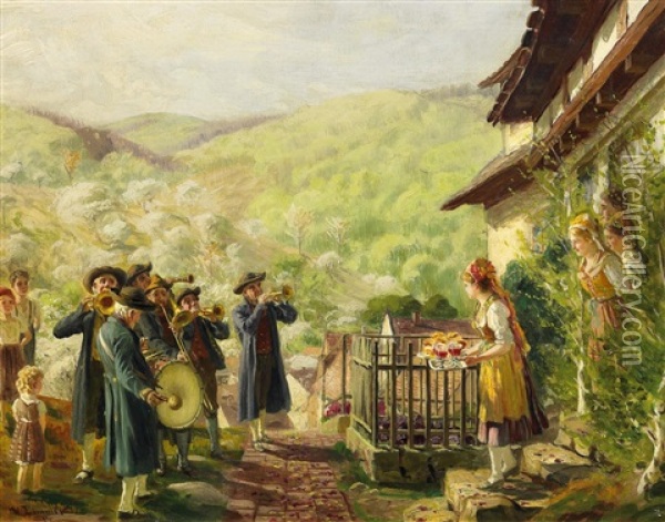 Das Festtagsstandchen Oil Painting - Wilhelm Carl August Zimmer