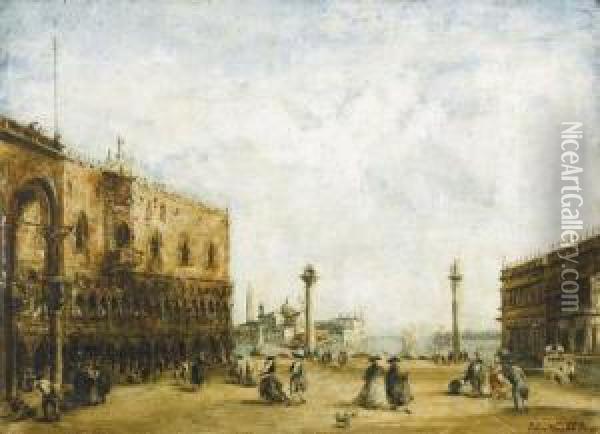 Piazzetta Di San Marco Mit Dogenpalast Und Staffage. Oil Painting - Pierre-Henri-Theodore Tetar van Elven