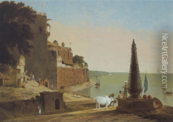 View Of Panchganga Ghat, Benares Oil Painting - Thomas Daniell