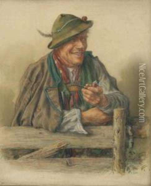 A Pipe Smoker Oil Painting - Georg Roessler