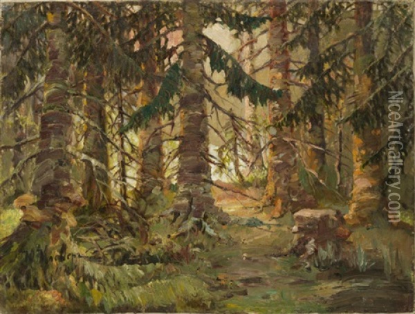 Im Wald Oil Painting - Yuliy Yulevich (Julius) Klever