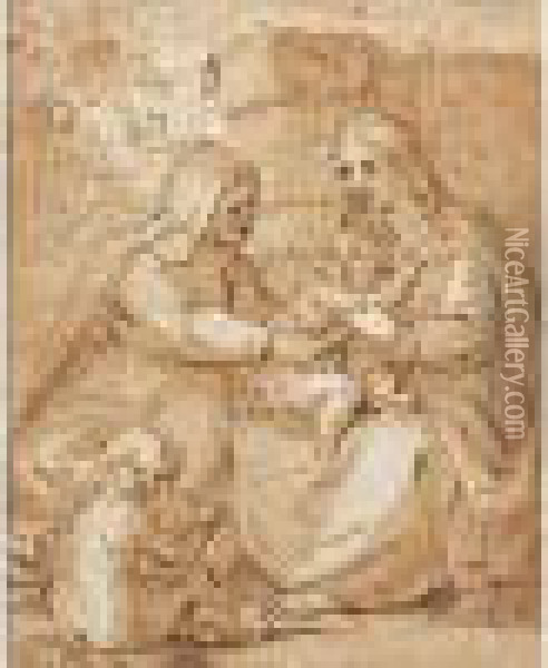 La Vierge A L'enfant Avec Sainte Anne Et Saint Jean-baptiste Oil Painting - Giovanni Battista Paggi