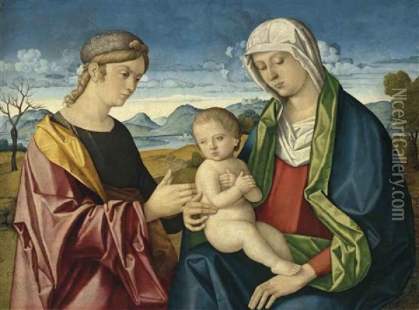 The Madonna And Child With A Female Saint Oil Painting - Vincenzo Catena