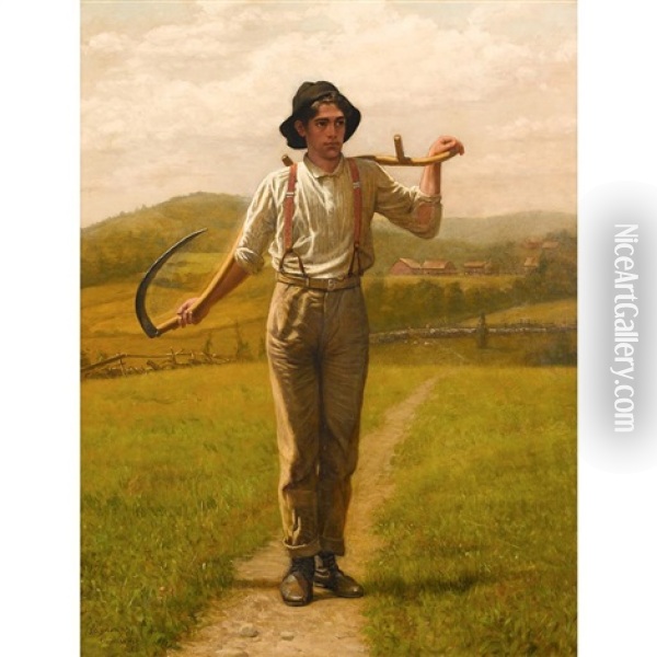 Fieldhand With Scythe Oil Painting - John George Brown