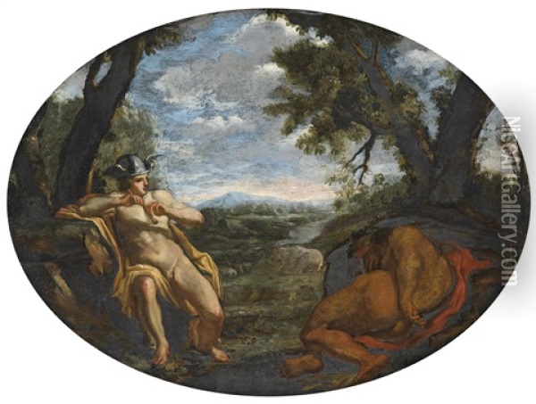 Merkur Und Argus In Einer Landschaft Oil Painting - Pier Francesco Mola