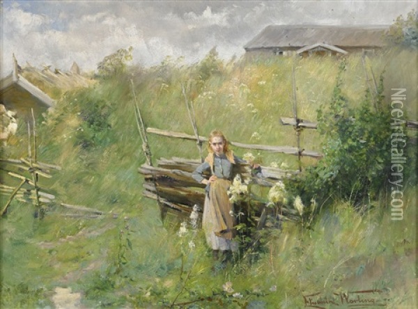 Flicka Vid Gardesgard Oil Painting - Elisabeth Warling