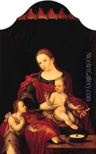 The Madonna and Child enthroned with the Infant Saint John the Baptist Oil Painting - Master Of The Prodigal Son