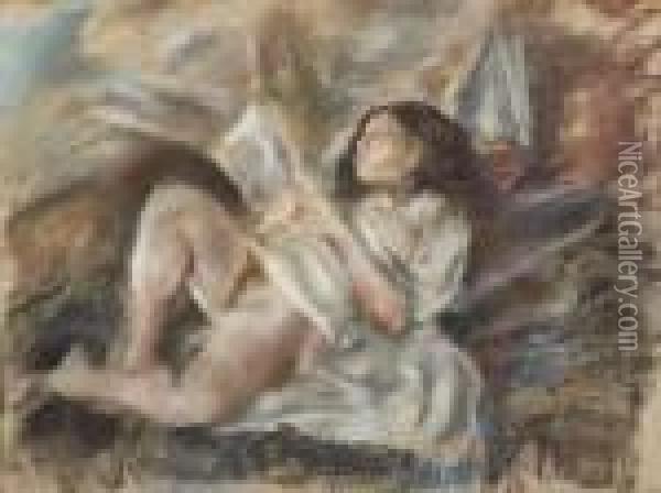 Nude Reading Oil Painting - Jules Pascin