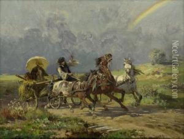 Pferdegespann Bei Heranziehendem Unwetter Oil Painting - Fritz van der Venne