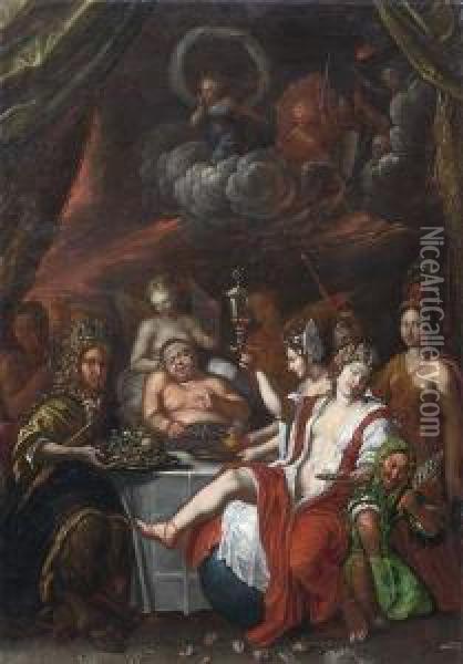 Allegorisches Bacchanal Oil Painting - Joseph Werner