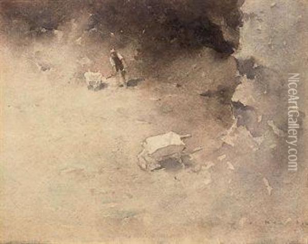 Two Barrows In The Clay Pit Oil Painting - Jesse Jewhurst Hilder