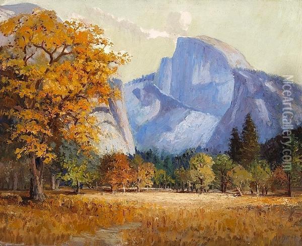 Half Dome In Autumn, Yosemite Oil Painting - Harry Cassie Best