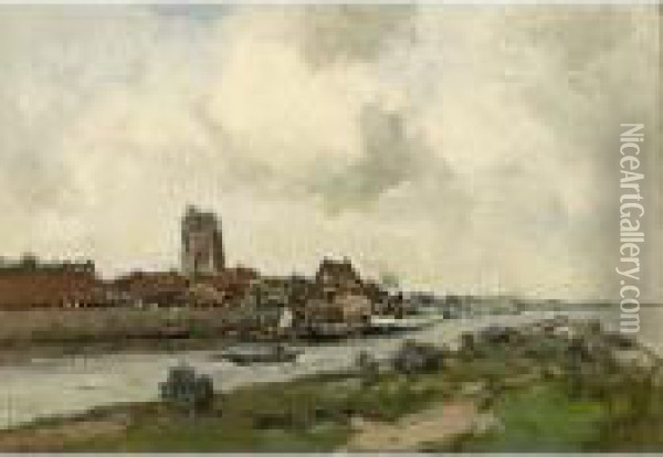 A View Of Woudrichem Oil Painting - Willem George Fred. Jansen