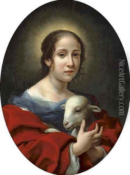 The artist's wife, Teresa Bucherelli, as Saint Agnes Oil Painting - Carlo Dolci
