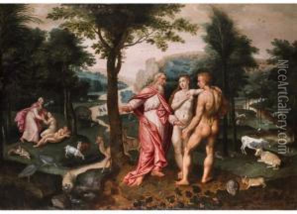 Gottvater Mit Adam Und Eva Im Paradies Oil Painting - Jacob I De Backer