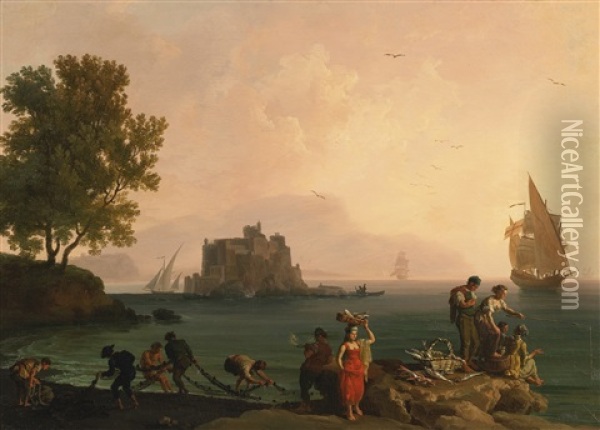 Coastal Landscape Near Naples Oil Painting - Pierre Jacques Volaire