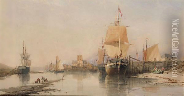 Shoreham Harbour Oil Painting - Richard Henry Nibbs