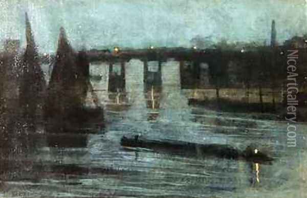 Nocturne Old Battersea Bridge Oil Painting - Walter Greaves