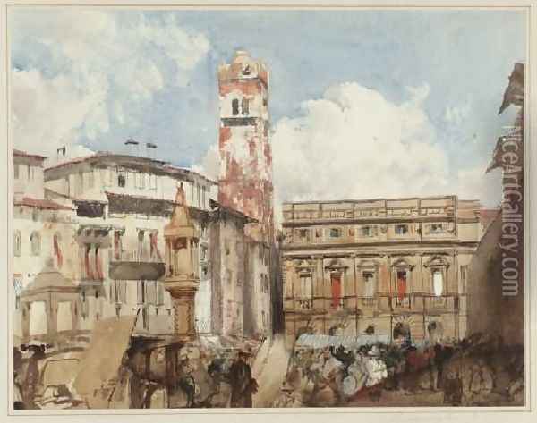 Verona Piazza Dell Erbe Oil Painting - Richard Parkes Bonington