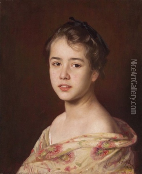 Portrait Of A Young Lady Oil Painting - Alfred Alfredovich Girv