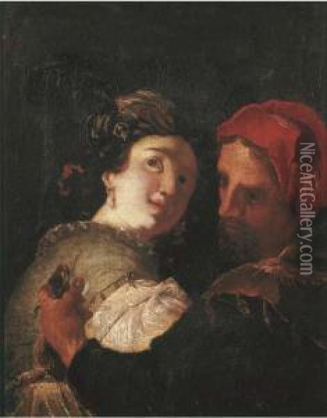 A Man Stealing A Lady's Purse Oil Painting - Johann Liss