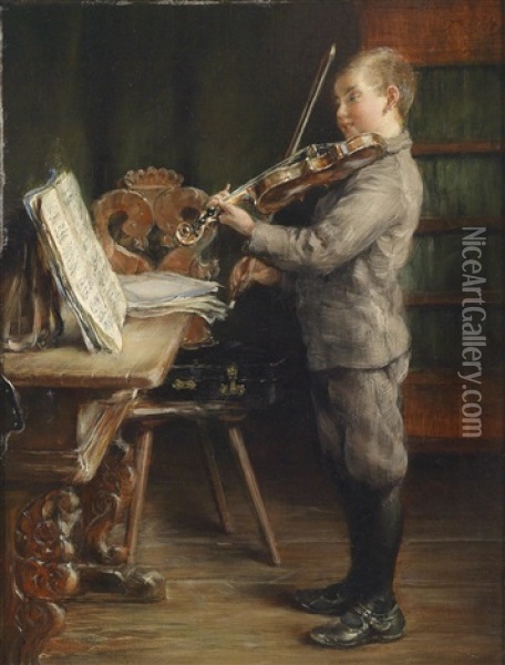 Violine Spielender Knabe Oil Painting - Otto Piltz
