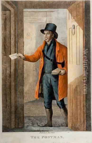 The Postman. Newcastle Upon Tyne, published July, 1824 Oil Painting - Henry Perlee Parker
