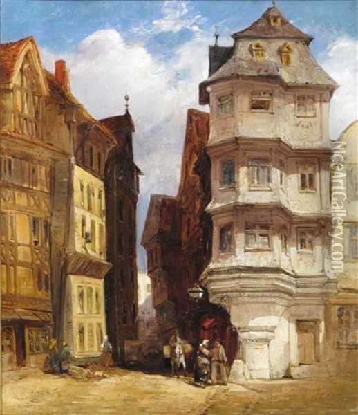 Street Scene (northern France?) Oil Painting - William Callow