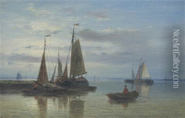 Boats On Calm Waters Oil Painting - Abraham Hulk the Elder
