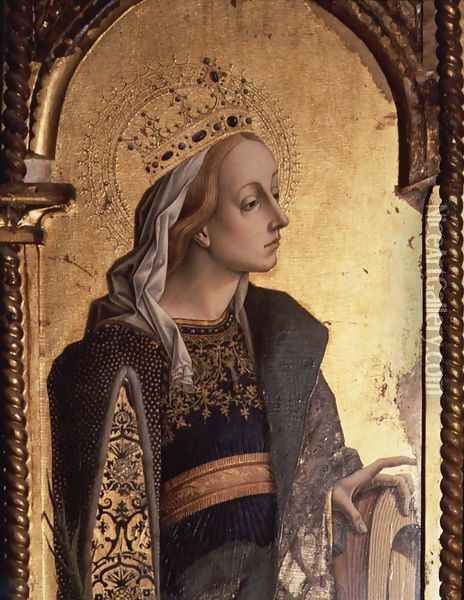 St. Catherine, detail from the Santa Lucia triptych Oil Painting - Carlo Crivelli