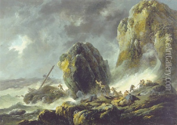 A Shipwreck In A Storm Oil Painting - Jean Baptiste Pillement