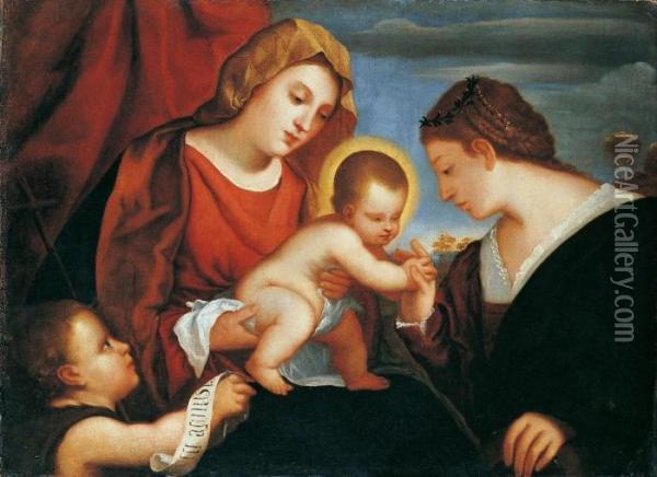 Die Mystische Vermahlungder Hl. Katharina Oil Painting - Tiziano Vecellio (Titian)