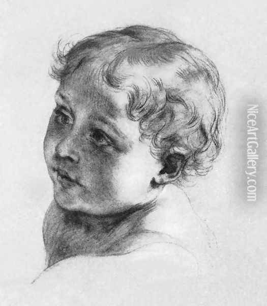 Gyermekfej-2, 1850 Oil Painting - Karoly Brocky