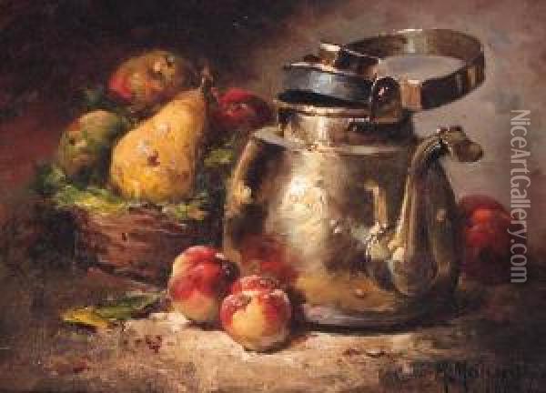 Pears In A Basket With Apples And A Copper Kettle Oil Painting - Maurice Louis Monnot