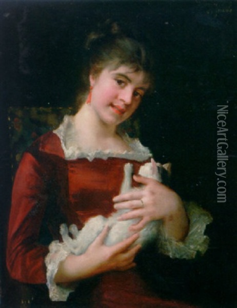 The Payfull Kitten Oil Painting - Julius Jacob the Younger
