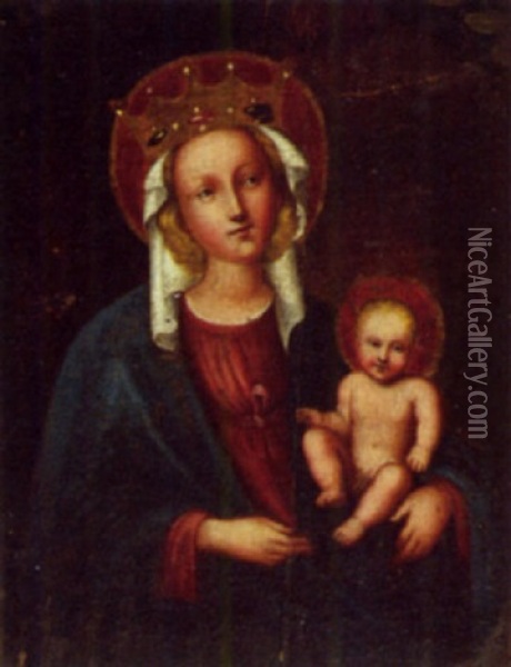 Madonna And Child Oil Painting - Stephan Loechner