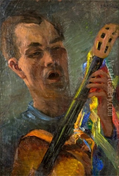 Kytarista Oil Painting - Augustin Sagner