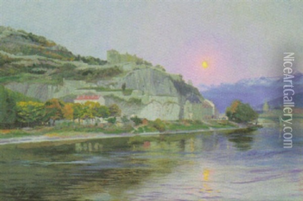 Grenoble Au Clair De Lune Oil Painting - Ernest Victor Hareux