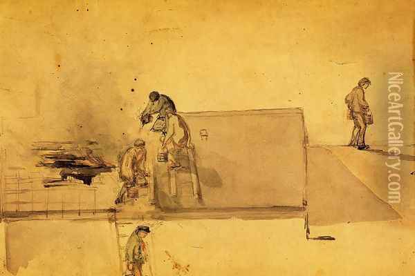 A Fire at Pomfret Oil Painting - James Abbott McNeill Whistler