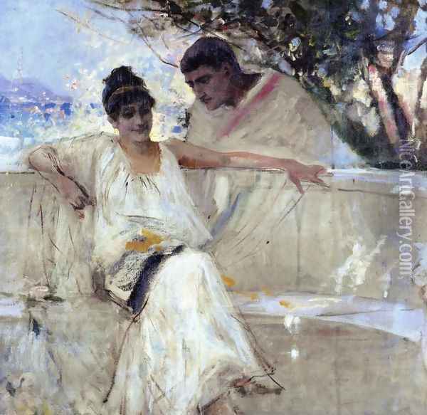 Horace and Lydia (study) Oil Painting - Albert Edelfelt