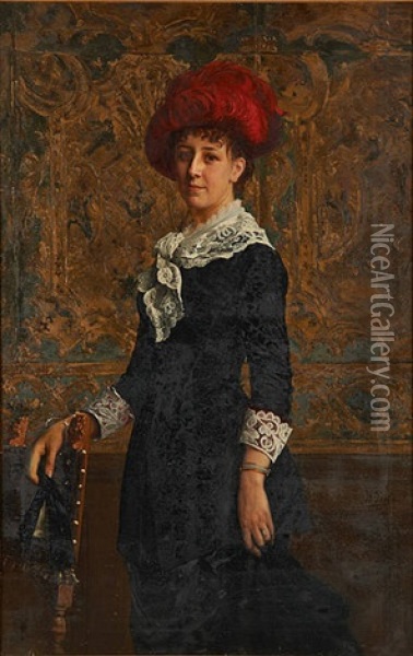 Portrait D'elegante Sur Fond De Tapisserie Oil Painting - Willem Geets