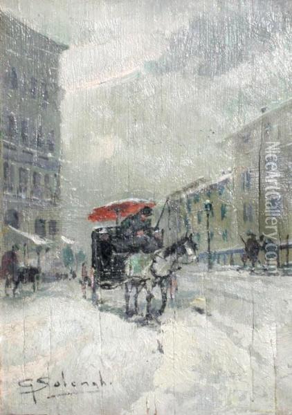 Snowy Street
Scene Oil Painting - Giuseppe Solenghi