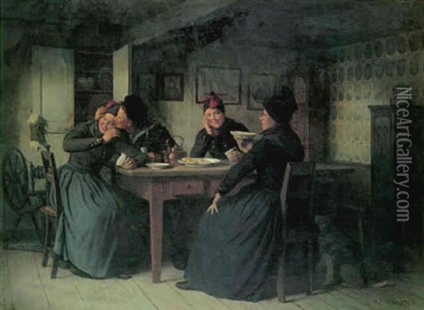 Interior Med Somand, Der Gor Kur Til En Ung Pige Oil Painting - Johann Julius Exner