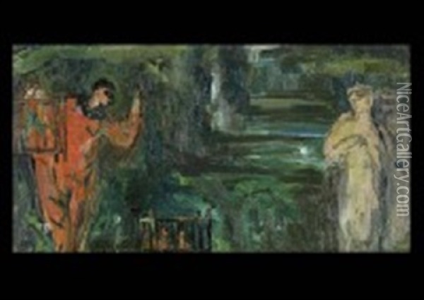 Arlequin Avec La Cage Oil Painting - Pierre Laprade