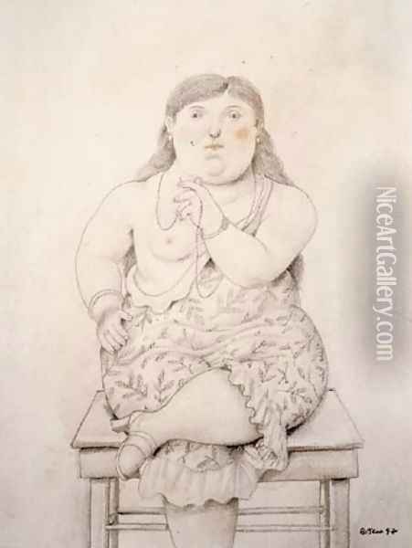Woman Smoking Mujer Sentada Oil Painting - Fernando Botero