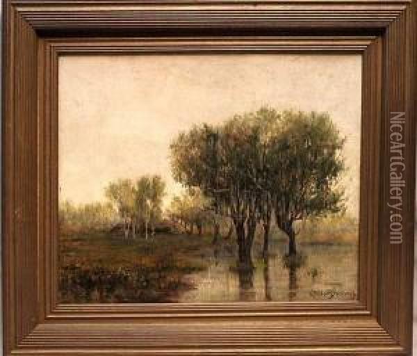 Trees In A Flooded Field Oil Painting - Robert Ward Van Boskerck